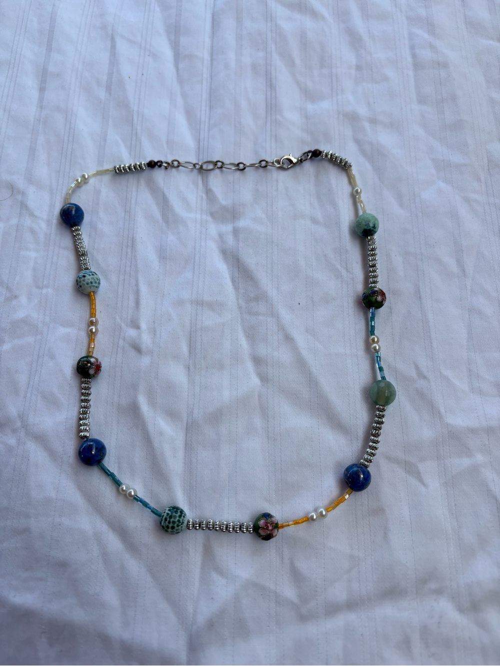 Multicolor Beaded Women's Necklace - Blue & Green Accent
